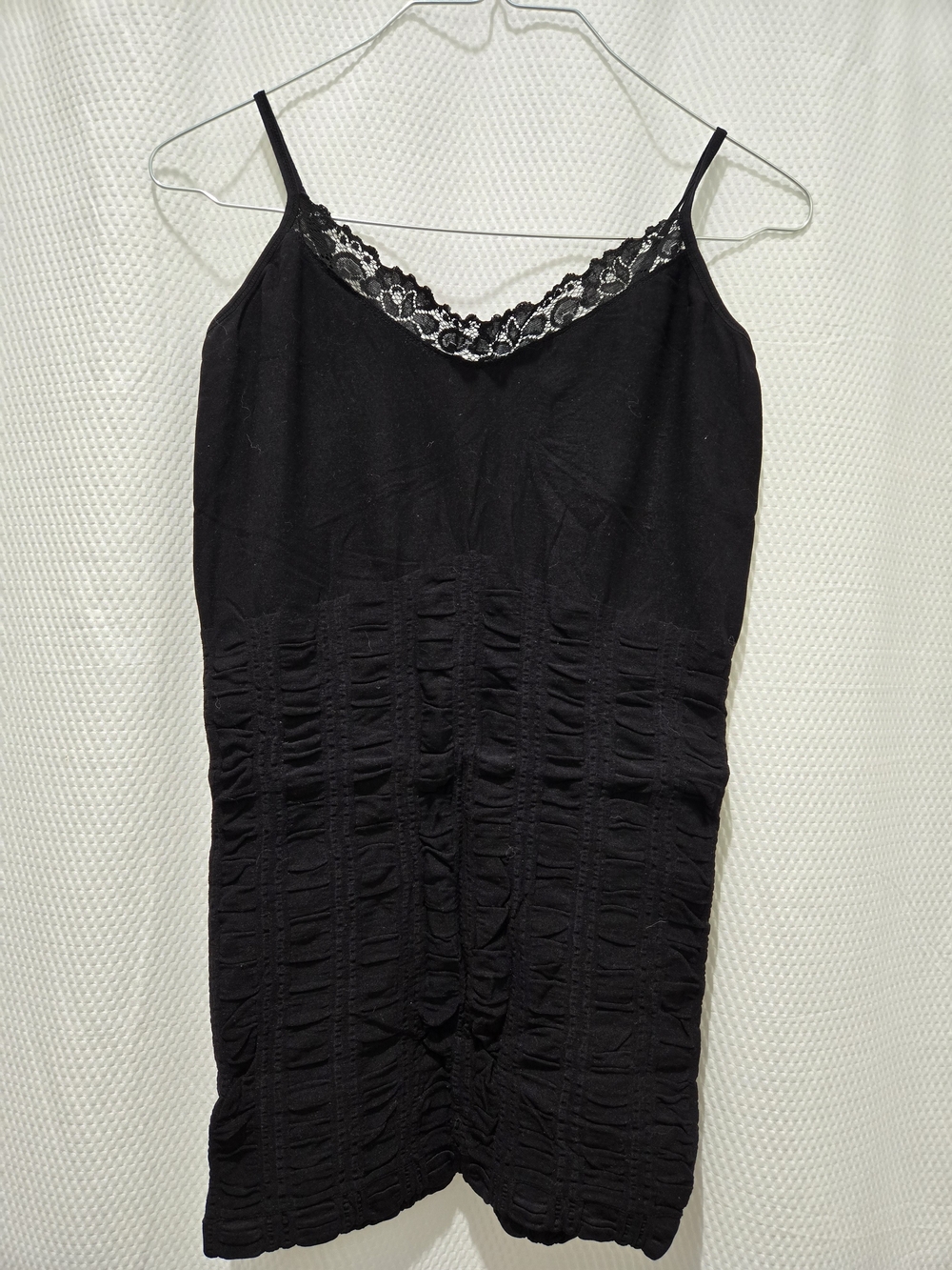 Black Lace Trim Ruched Slip Top